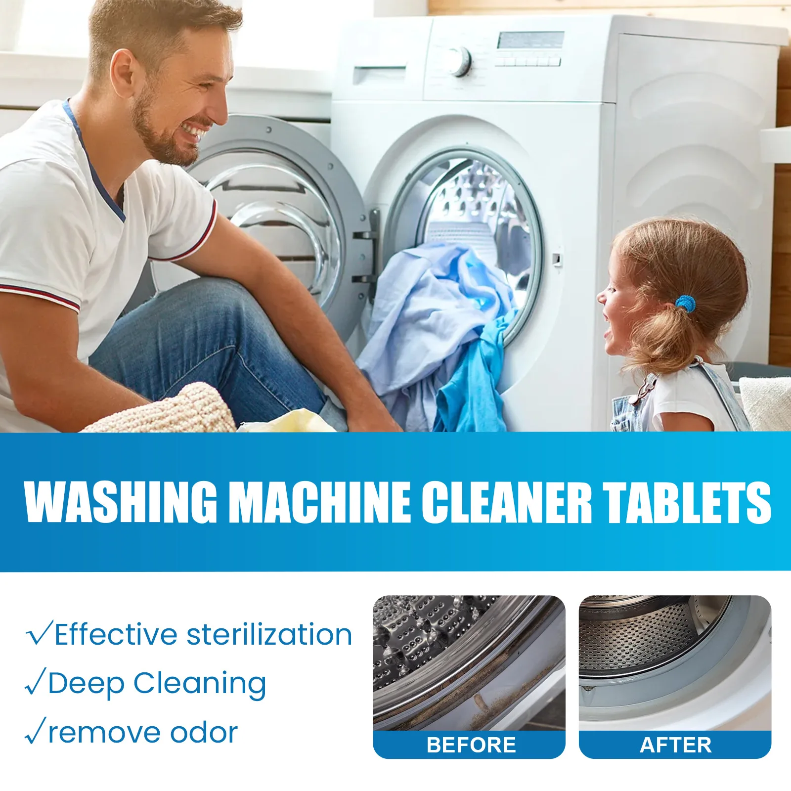 Jaysuing 4pcs Washing Machine Cleaning Tablets Laundry Room Dust Stain Odor Remove Lasting Aroma Laundry Machine Cleaner Tablets