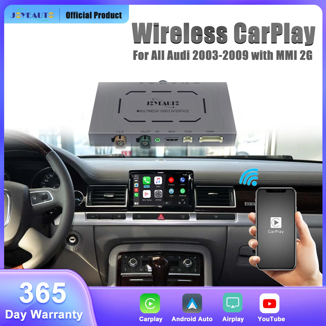 JOYEAUTO Wireless Apple CarPlay Android Auto Interface for All Audi 2003-2009 with MMI 2G With Mirror Link AirPlay Retrofit Box