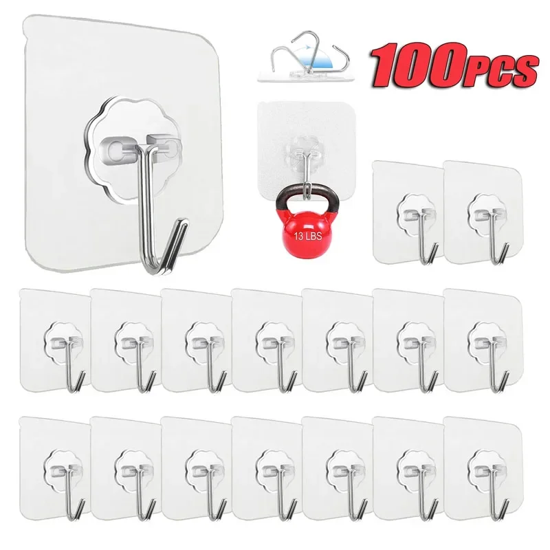 10-100 PcsTransparent Strong Self Adhesive Door Wall Hangers Hooks Suction Heavy Load Rack Cup Sucker For Kitchen Bathroom