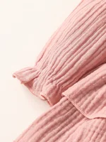 Newborn-6M Baby girl Long Sleeve Pink leisure and simplicity pure color Spring  autumn Princess dress+hair band 4