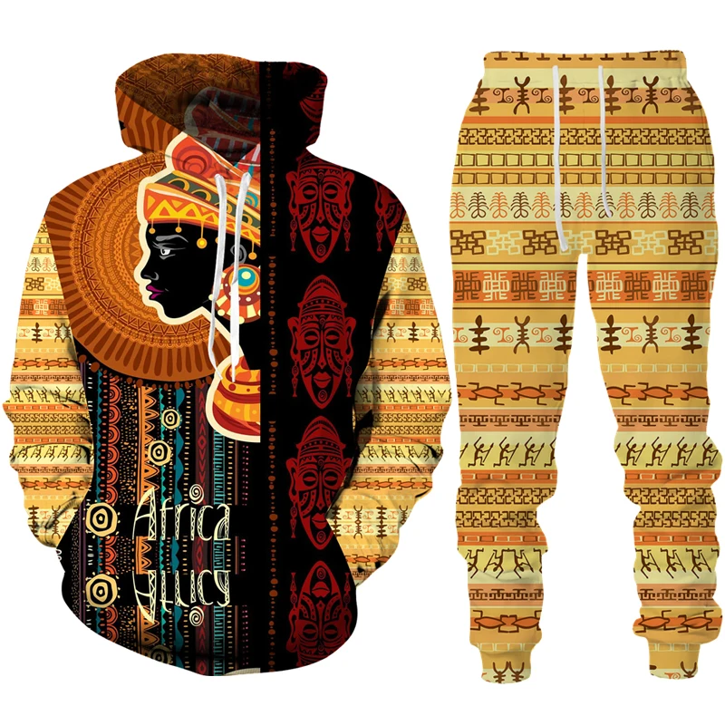 

African Dashiki Tribal Print Tracksuits Men Women Casual Pullover Hoodie/Pants/Suit Ethnic Style Long Sleeve Couple Clothing Set