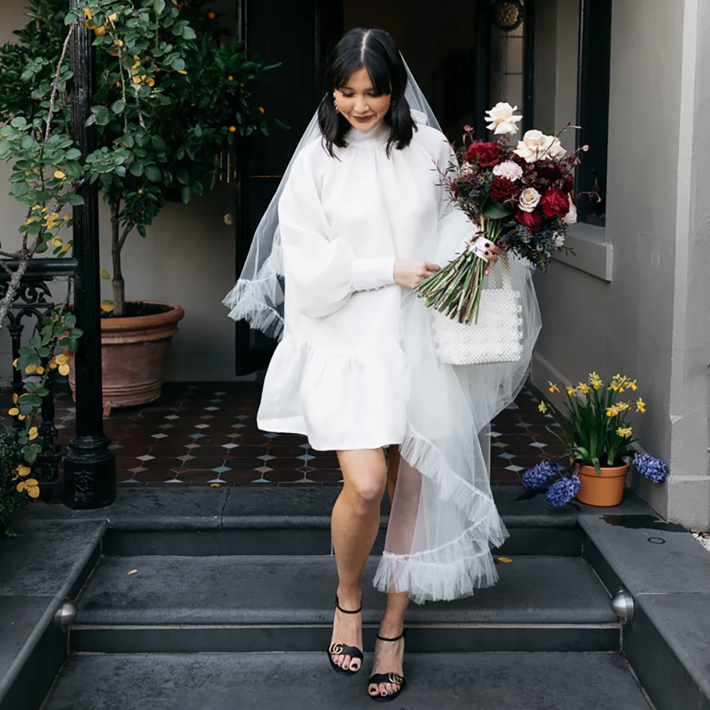 Classic Ivory Two-Tier Flowers Tulle Cut Edge Wedding Veils – Ballbella