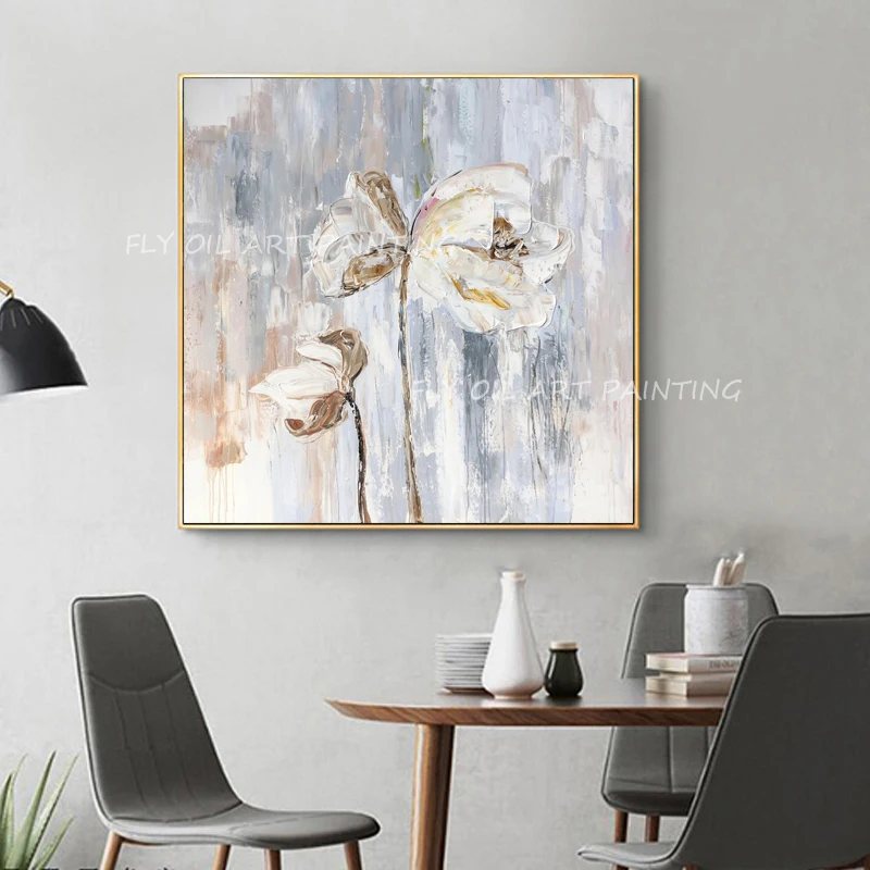 

100% Handpainted Oil Painting on Canvas new Handmade knife flower gold foil Wall Art picture home decoration For Living Room
