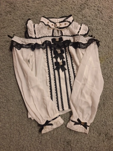 Liz Shirt Blouse Women 2025 Spring and Summer New Mine Off-the-shoulder Long-sleeved Blouses Lolita Sweet Bow Chiffon Shirt Top photo review