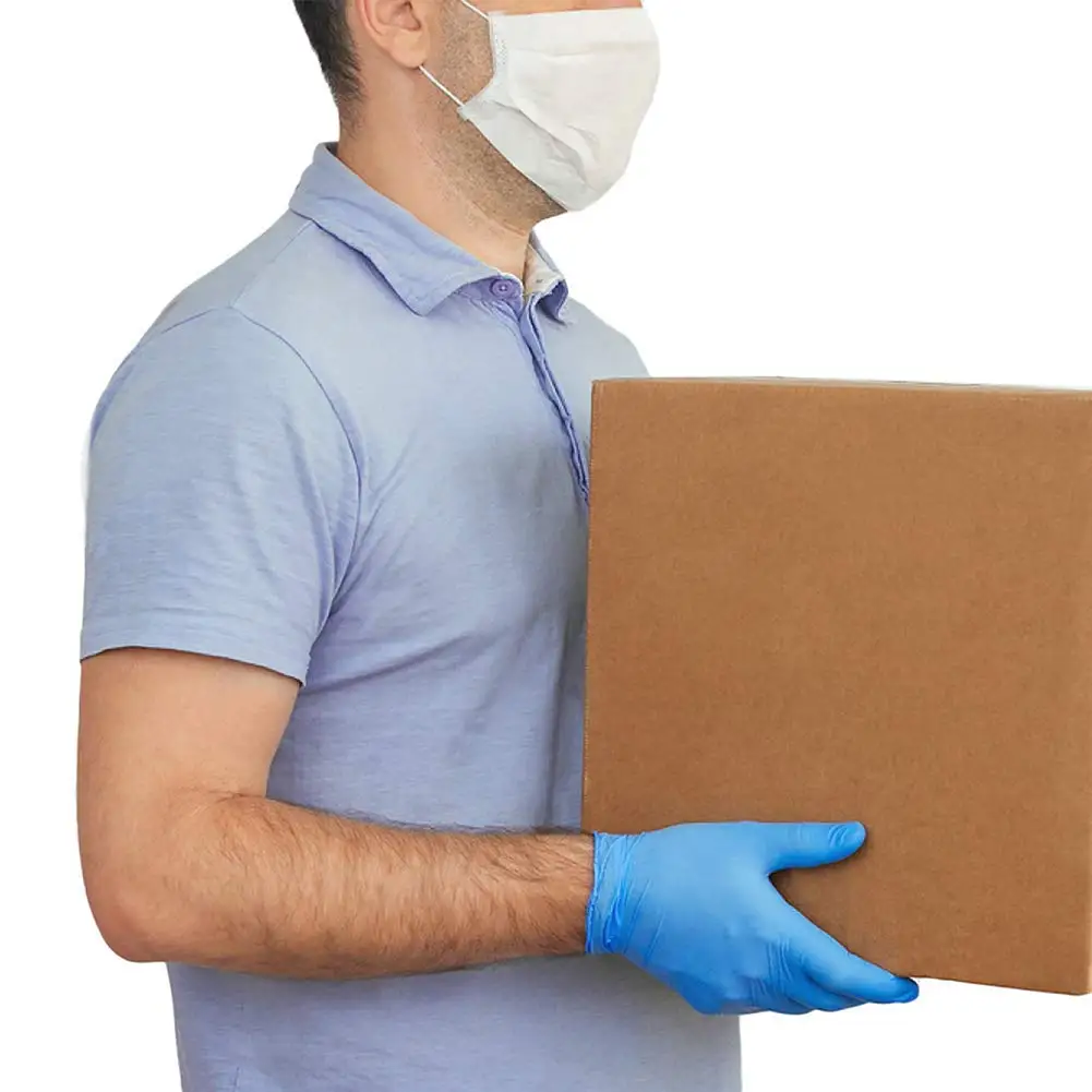 Disposable Vinyl Exam Gloves, 4 Mil-Thick -Latex Free Powder Free, Food Safe, Cleaning Gloves-Blue, 100 count