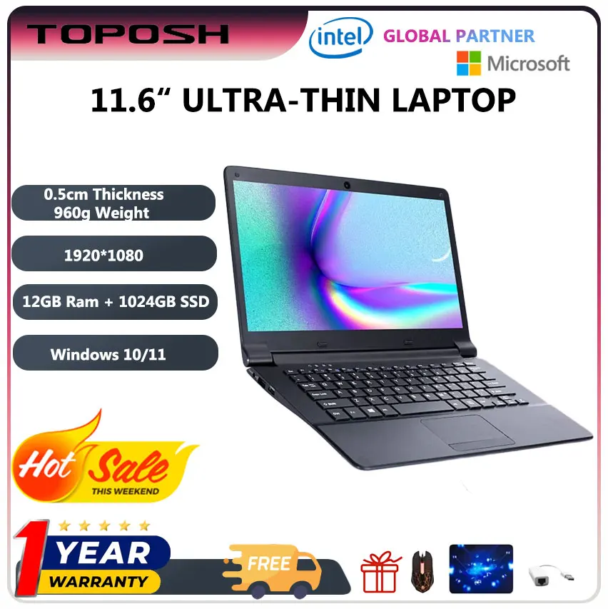 TOPOSH116inchUltraThinLaptopLightweighIntelJ4105Processor