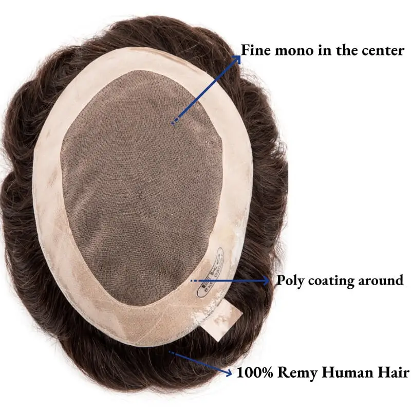 Men Wig Natural Human Hair Toupee Mono Male Wig  Durable Male Hair Prosthesis Toupee Men 6