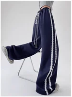 Harajuku Splice Drawstring Sports Casual Pants Women's Lace Patchwork Loose Wide Leg Long Trousers Fall Style Straight Match 3