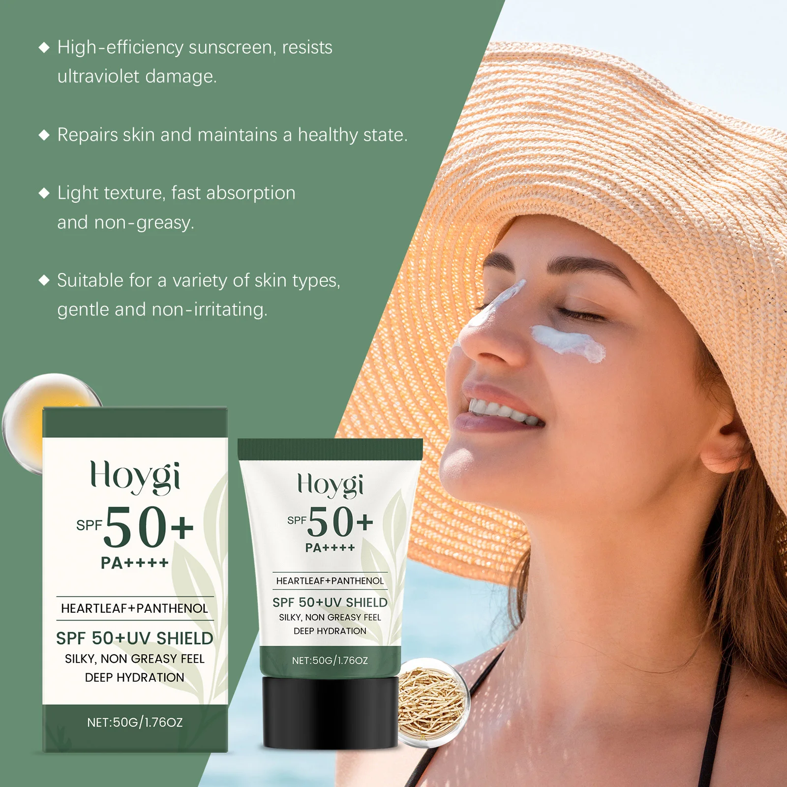 Hoygi Moisturize Sunscreen Cream Prevent Sunburn Moisturizing Reduce Redness Light Texture Non-sticky Gentle Sunblock Lotion