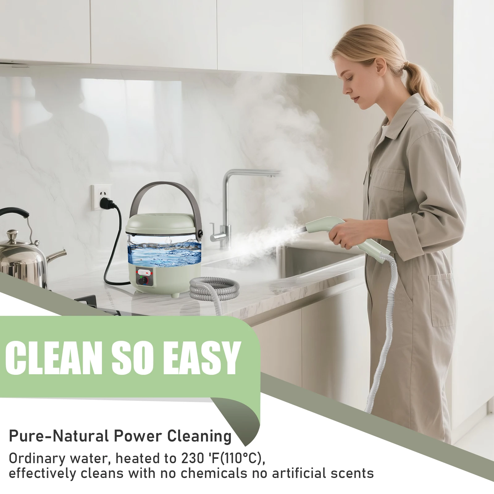 2500W Powerful Handheld Steam Cleaner with 6 Brush Heads - 45 Mins Runtime, 110V Multiuse Steamer for Deep Cleaning Upholstery, 5
