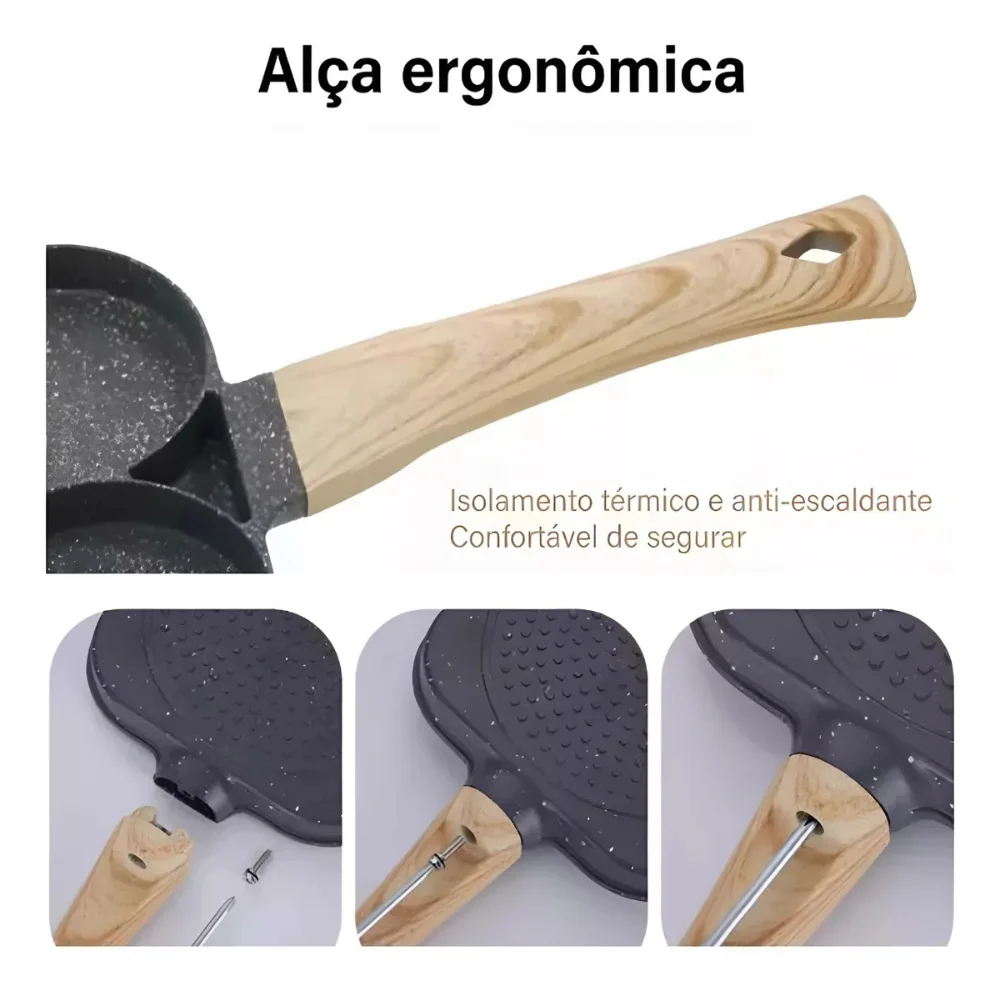 Frigideira Antiaderente Com 3 Divisórias Fritar Ovo Bacon Carne Frango Lanche Multiuso 5