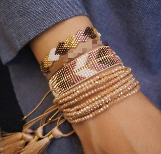 

Pretty Bead Vintage Handmade Miyuki Woven Bracelet Set For Women Mexican Friendship Rhinestone Pulseras Gift