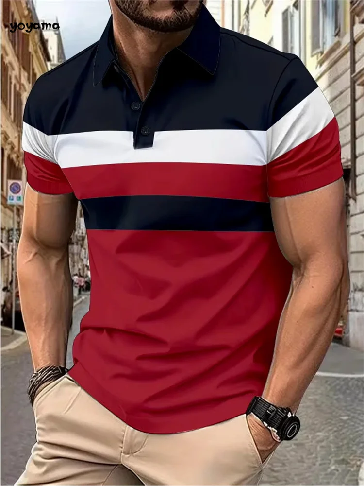 Men's Fashion Polo Shirt Simple Striped Printed Short-sleeved Shirt Summer Men's Business Casual Breathable Versatile Clothing 17 A62713a2a9946462d97973cf34a41ea1b6