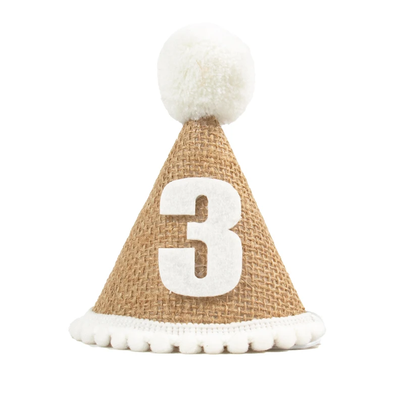 1 stücke Sackleinen Geburtstag Hut Baby 1 2 3 4 5 6 7 8 9 Jahr Junge Mädchen Kegel Hut Stirnband baby Glücklich Geburtstag Party Dekorationen Kinder Geschenk – Detail 9