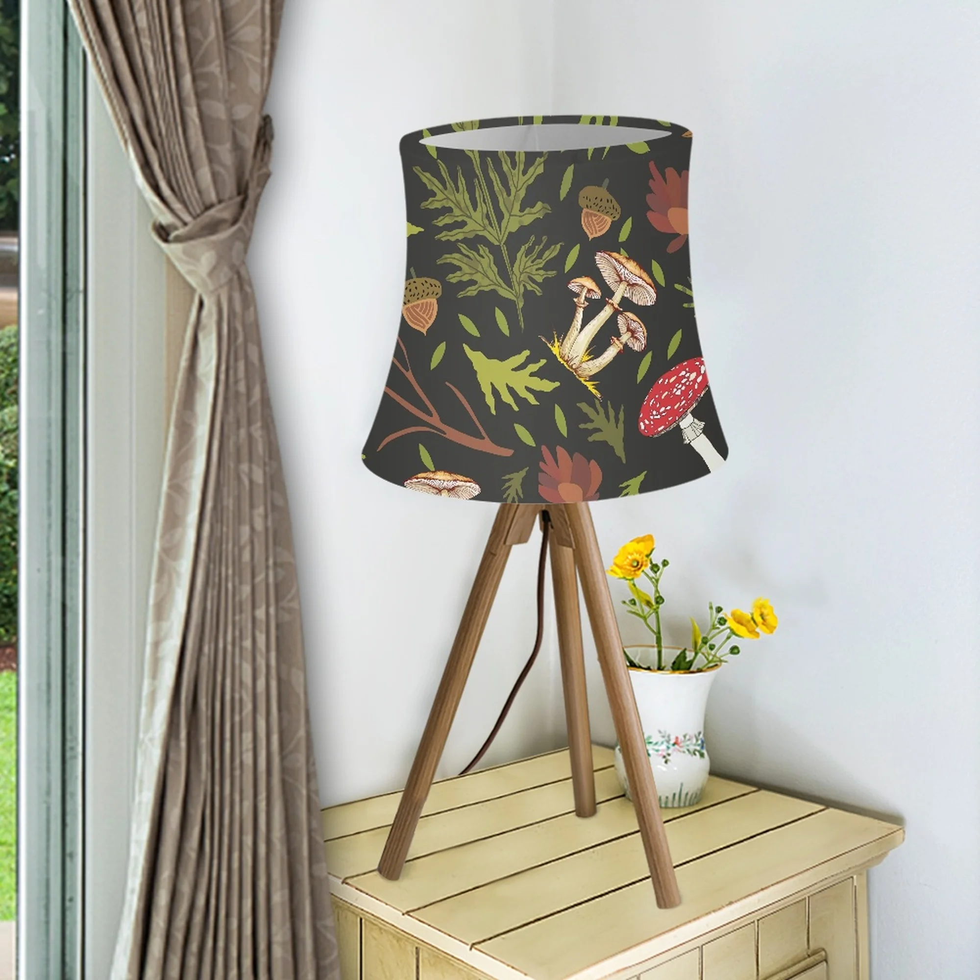 

Cartoon Mushrooms Pattern Table Lamp Barrel Shape Lampshade Stretch Cloth Lamp Shades for Wall Art Deco Lampshell Cover Custom
