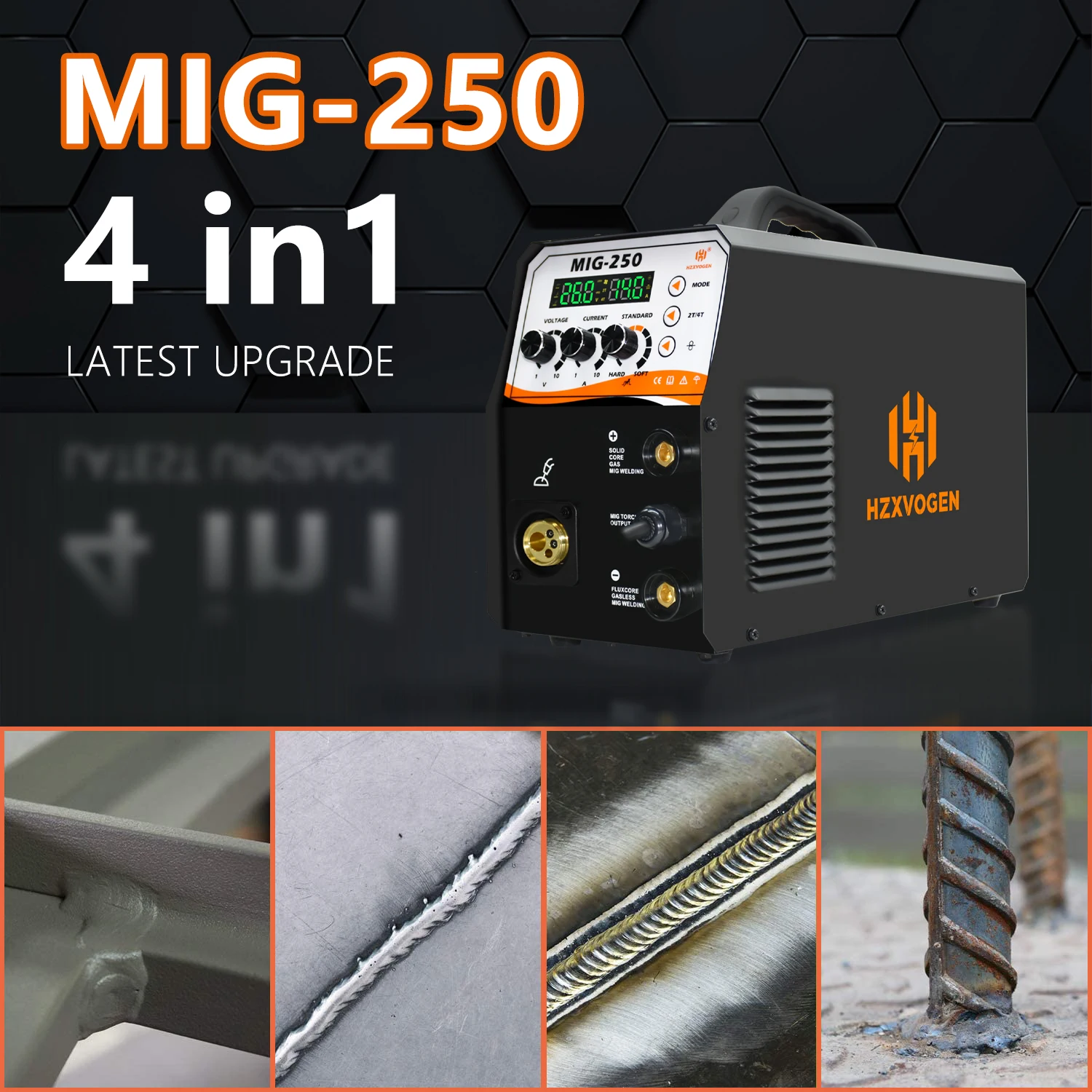 HZXVOGEN 220V Semi-automatic Welding Machine 4 IN 1 MIG Gas Gasless No ARC TIG 2T 4T IGBT INVERTER MMA Stick Welder |