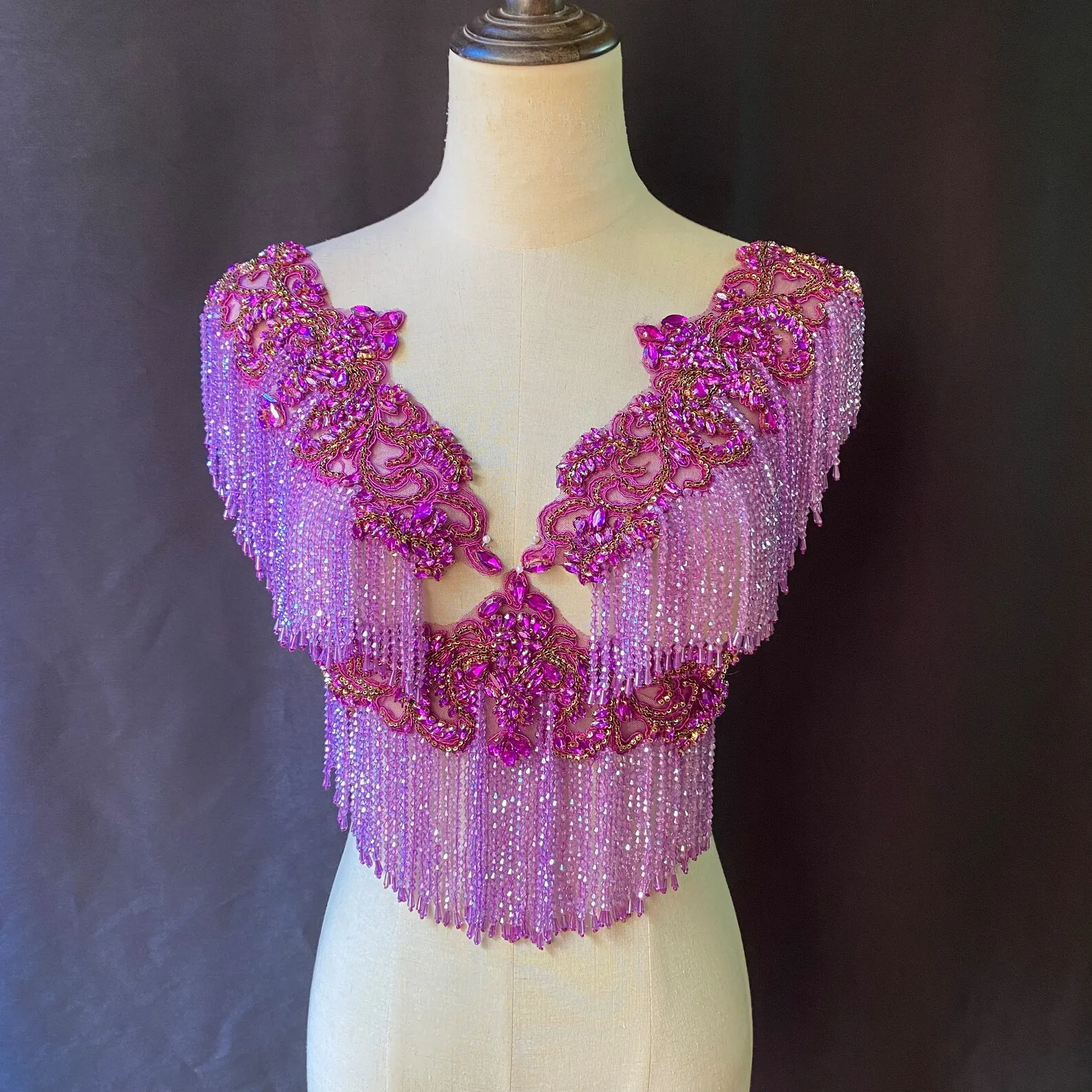 

3 pcs Purple Rhinestone Applique With Crystal Fringe For Party Dress Body Jewelry With Fringe Crystal Embellishment For Couture