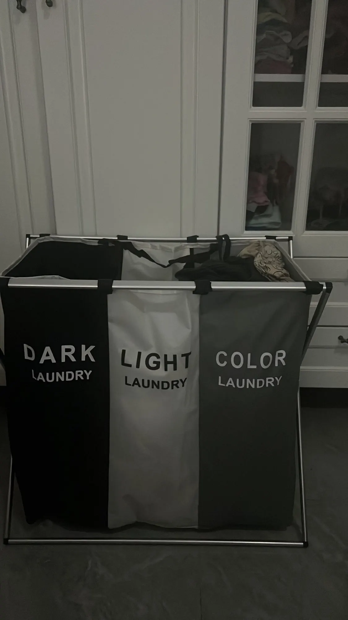 Dirty Clothes Storage Basket Three Grid Organizer Basket Collapsible Large Laundry Hamper Waterproof Home Laundry Basket photo review