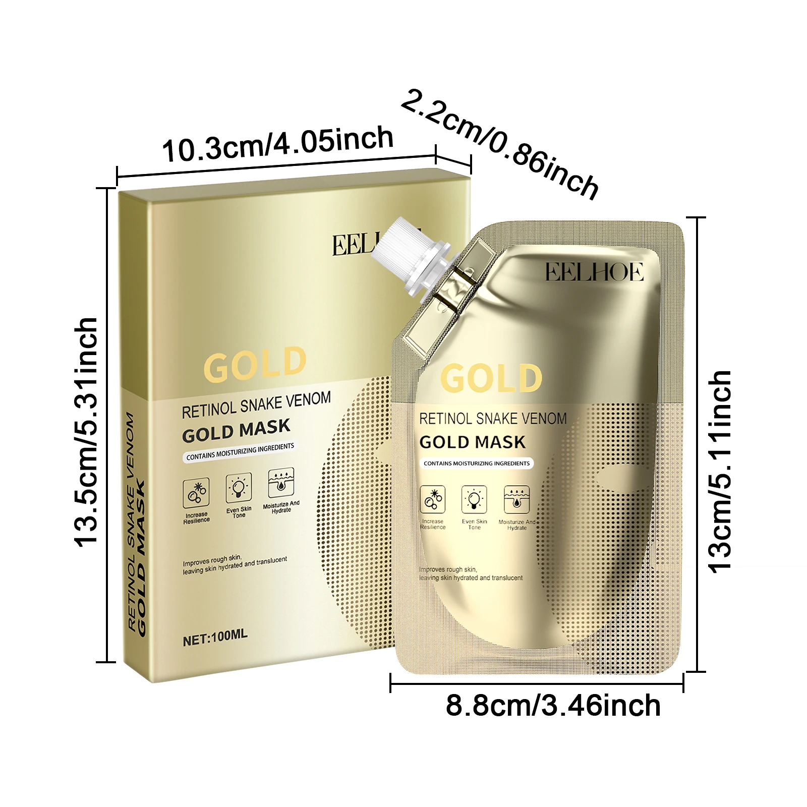 EELHOE Golden Face Mask Gentle Cleaning Pore Dirts Brightening Skin Tone Pore Shrink Prevent Aging Tightening Skin Face Mask