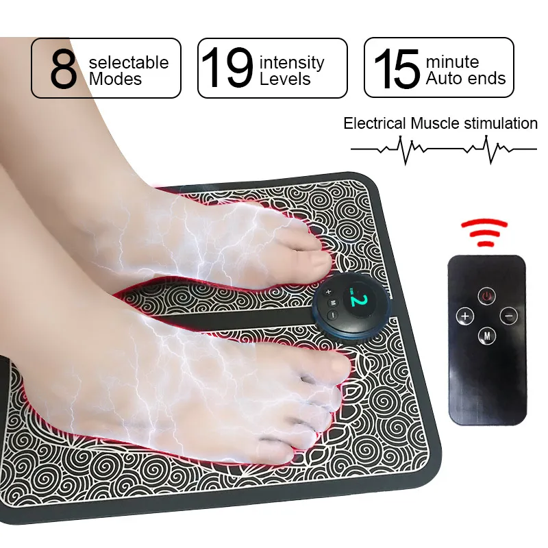 Foot Massager Mat Electric Foot Massager Pad EMS Feet Massage Machine with  8 Massage Modes and 19 Intensity Levels for Home and Office Use 