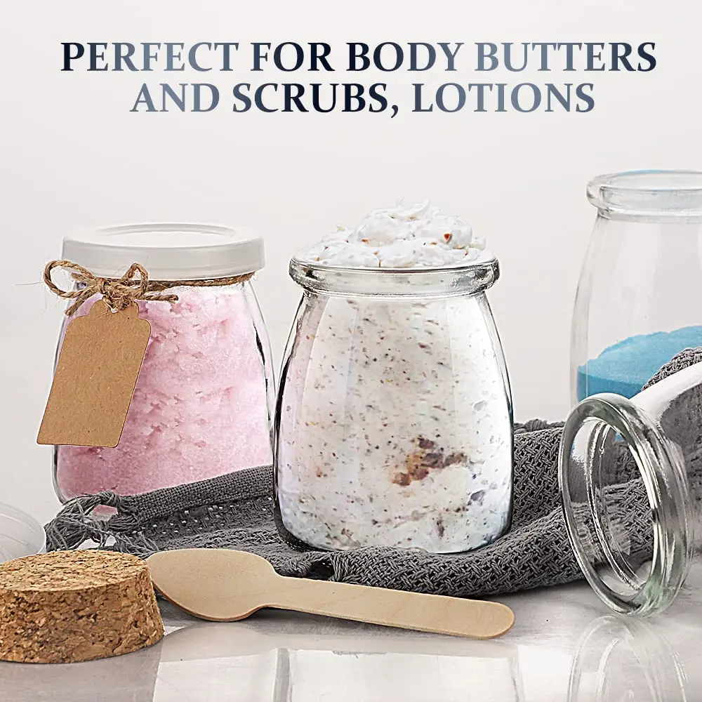 Glass Jars with Lids - Yogurt Jars with PE Lids & Cork Lids & Wooden Spoons &  Chalkboard Labels 100ML 4
