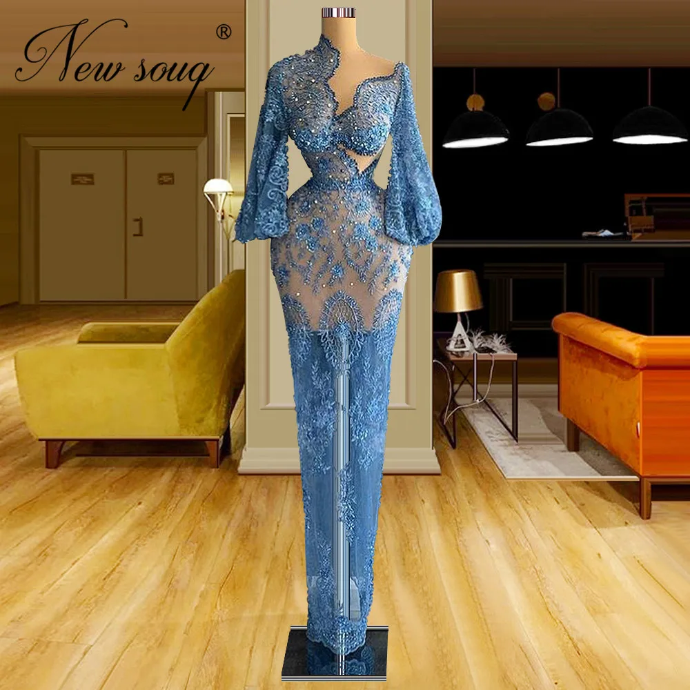 

Customized See Thorugh Evening Dresses Dubai Designed Puffy Sleeves Formal Celebrity Dress 2022 Robes Cocktail Wedding Prom Gown