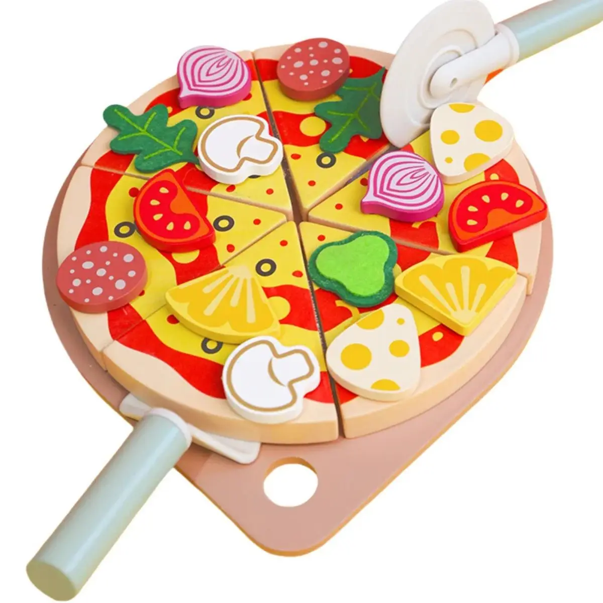 Juego de Pizza de Madera para Niños Juguete Educativo Set de Pizza y Accesorios
