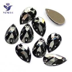 Teardrop Sew - On Rhinestone Flatback Crystal Glass Embellishments - 17x28mm 24Pcs (Black Diamond)