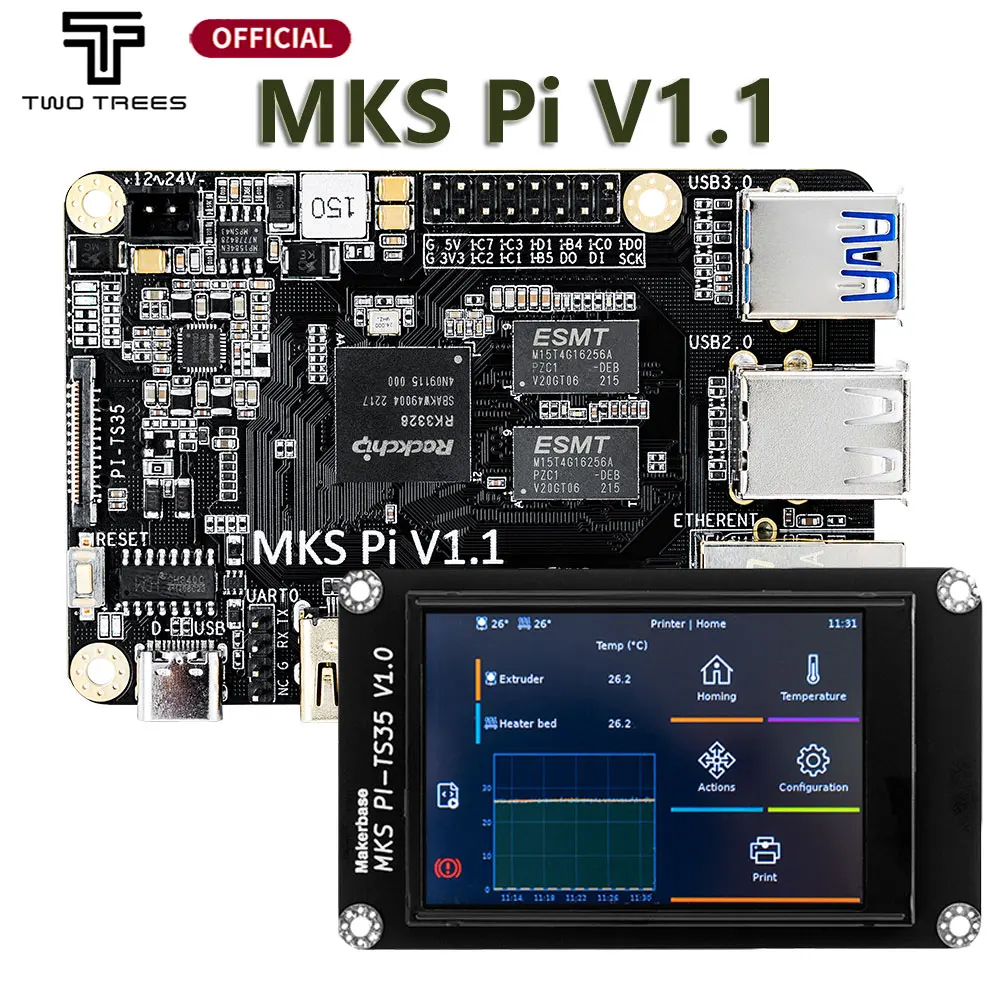 Makerbase MKS PI V1.1 Board with Quad-core 64bits SOC onboard runs Klipper & KlipperScreen for Voron VS Raspberry Pi RasPi RPI fysetc spider king 10 axis industrial grade motherboard board core replaceable support klipper marlin 2 0 for voron 3d printer