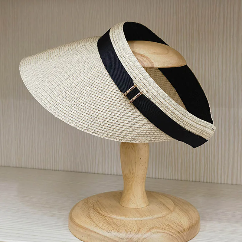 Wide Brim Summer Cap Sun Visor Cap with Elastic Head Straw Cap Sun Visor Hat for women Beach Cap Baggy Sun CaAdjustable Packable 3