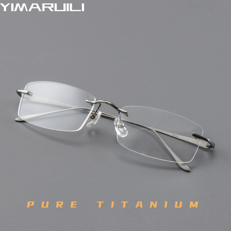 Yimaruili Ultra Light Fashion Business Premium Pure Titanium Eyewear Occhiali Da Vista Senza Montatura Da Uomo Di Lusso A8012T