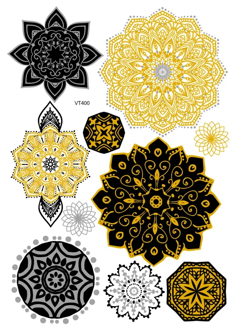 Metallic Waterproof Temporary Tattoo Set - Gold & Silver Henna Flower Design