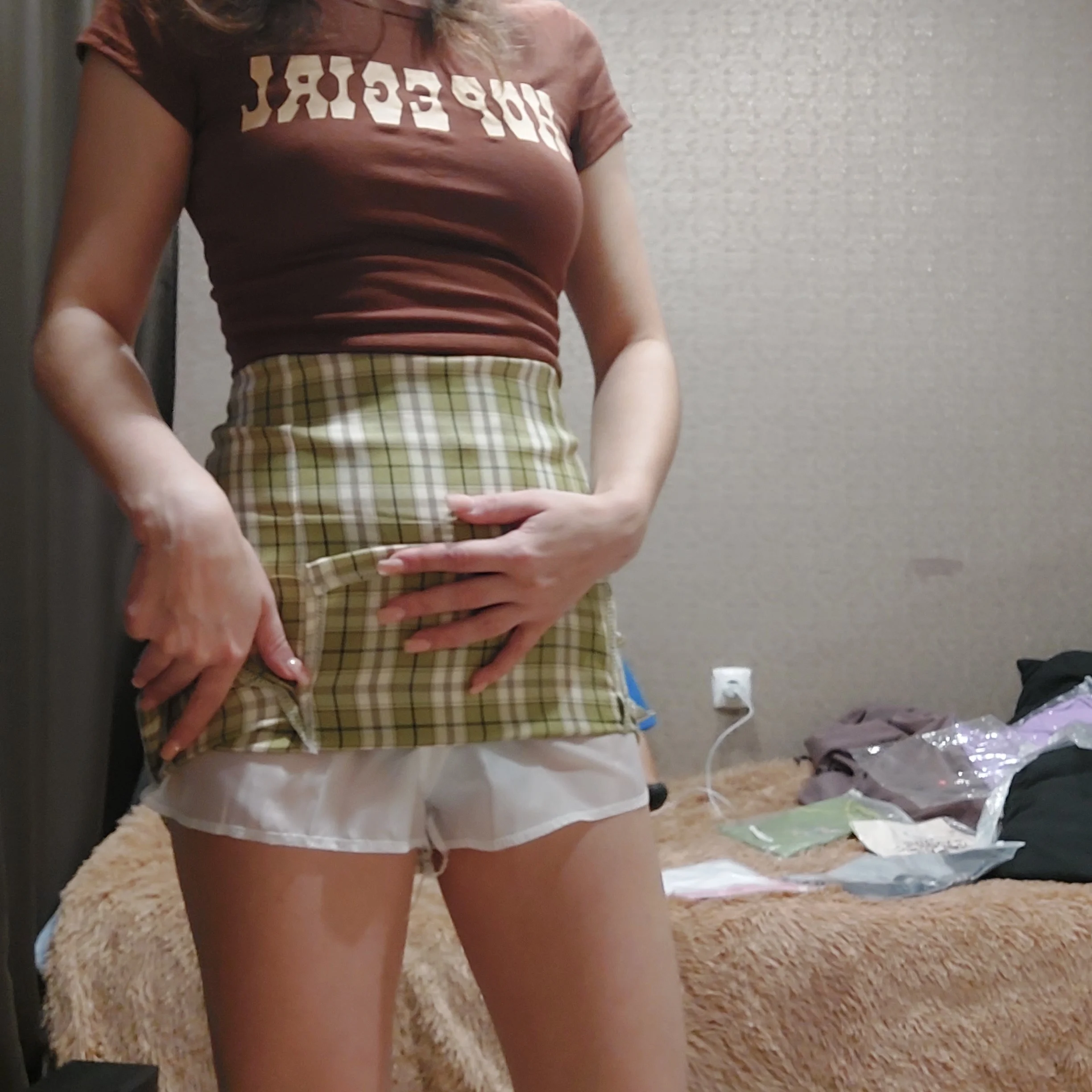 Women Vintage Plaid Side Split Bodycon Mini Skirt Summer Outfits photo review