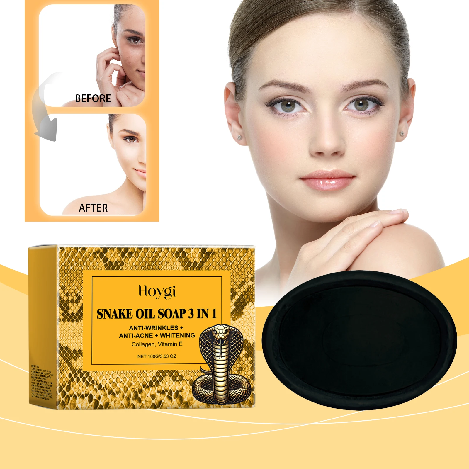 Hoygi Snake Oil Cleansing Soap Gently Cleanses Facial Skin, Leaving it Soft, Smooth, Refreshing, and Oil Controlling 100g 4