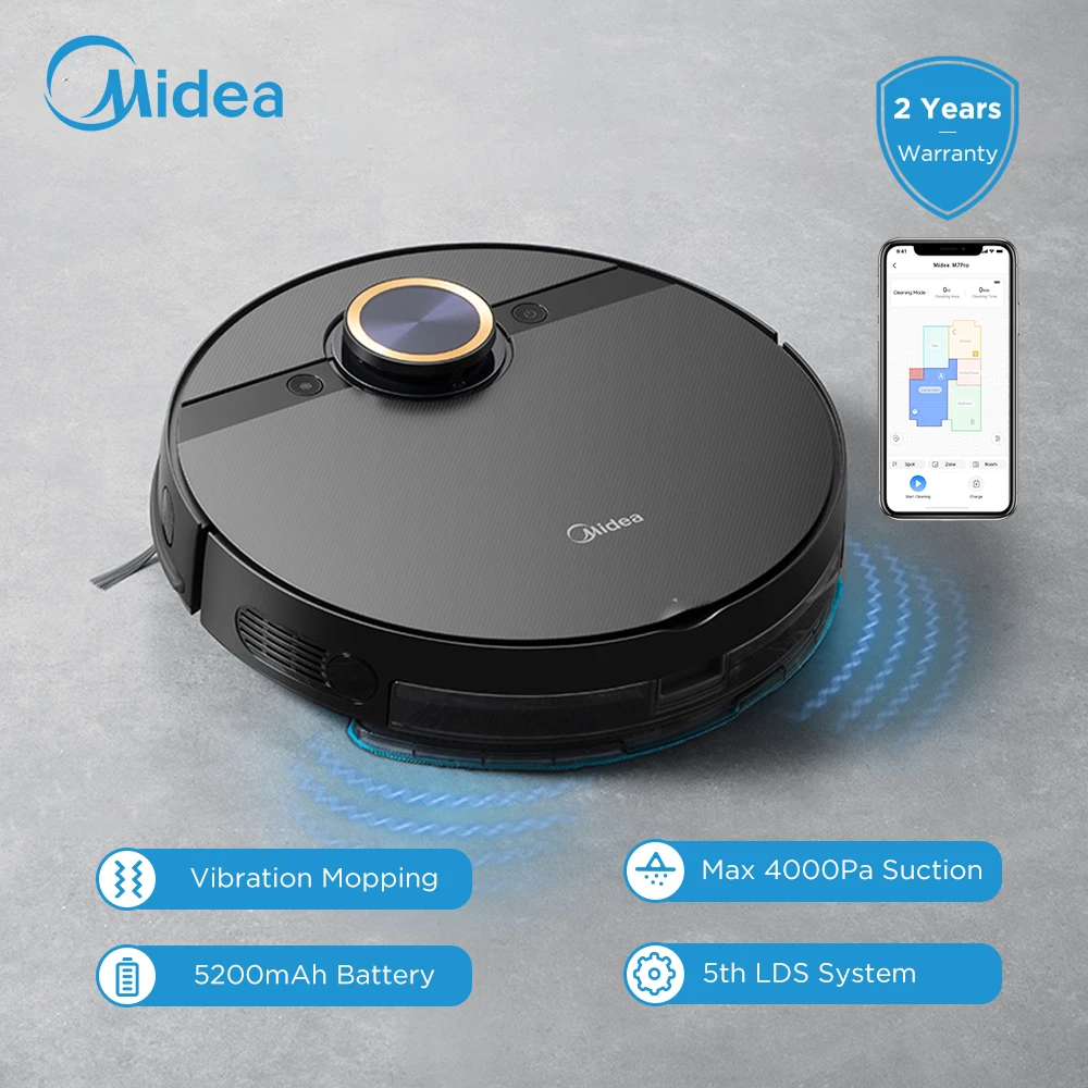 Midea M7 Pro Robot Vacuum Cleaner 4000pa Suction 5200mah Vibrating