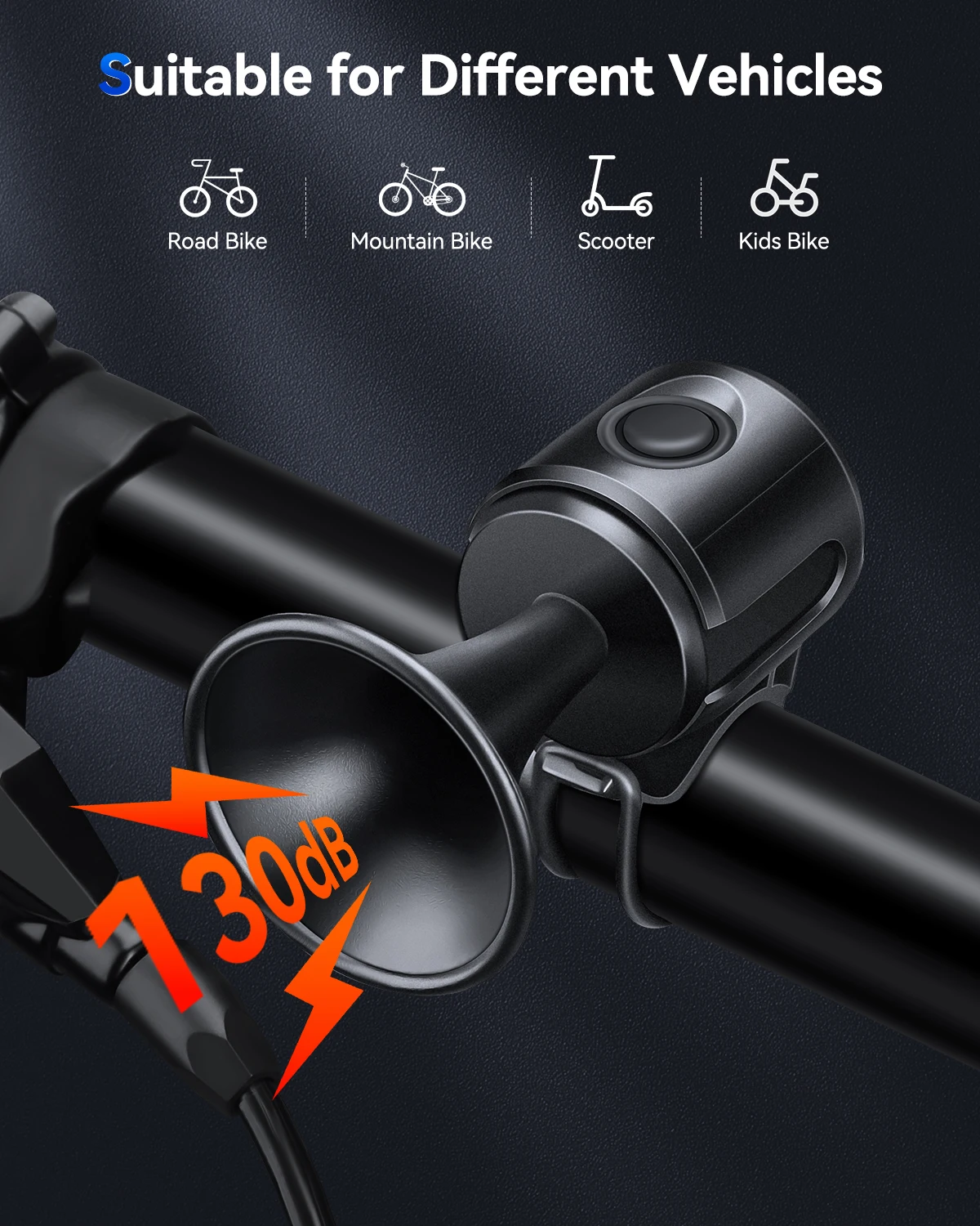 Electric Bicycle Horn 130db Bicycle Handlebar Warning Speaker Waterproof Mountain Bike Scooter Bell Children's Bike Horn