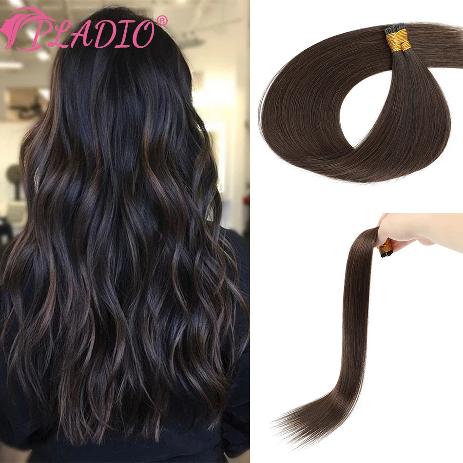 PLADIO I Tip Hair Extension High Quality Straight Remy Hair 1.0g/pcs Capsule Keratin Natural Black Cuticle Aligned Fusion