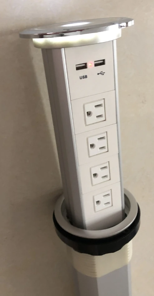 Motorized pop up eu power plug kitchen worktop socket / motorized kitchen pop up electric socket outlet with usb charger