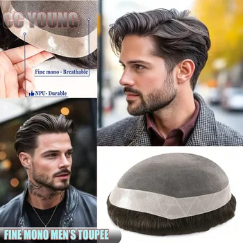 Toupet Fine Mono per Uomo in Capelli Umani Veri, Sistema Capillare Durevole per Uomini, Protesi Capillare Traspirante con Bordo in PU, Soluzione per la Perdita di Capelli Maschile
