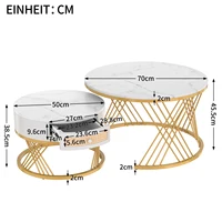 Rosahqnda Table basse ronde 2 en 1 MDF avec plateau en marbre et tiroirs en plastique 3