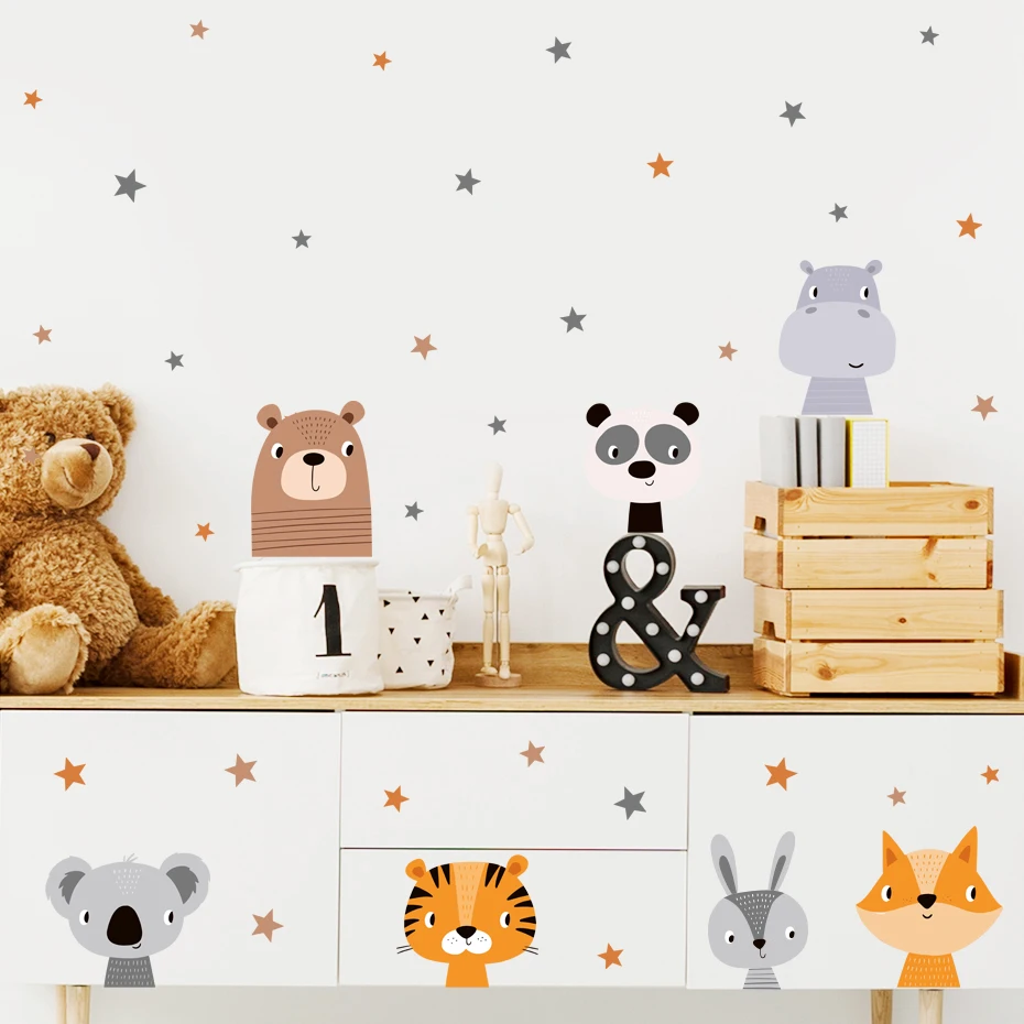 Cartoon Cute Waschbär Bär Wand Aufkleber Wohnkultur Tiere Sterne
