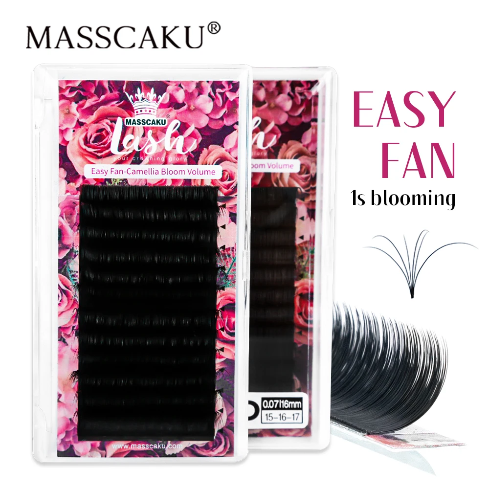 

Mixed Length Masscaku Camellia Blooming Eyelashes Extension Easy to Graft Auto Fanning Lashes Knot Free Natural Long Eyelash