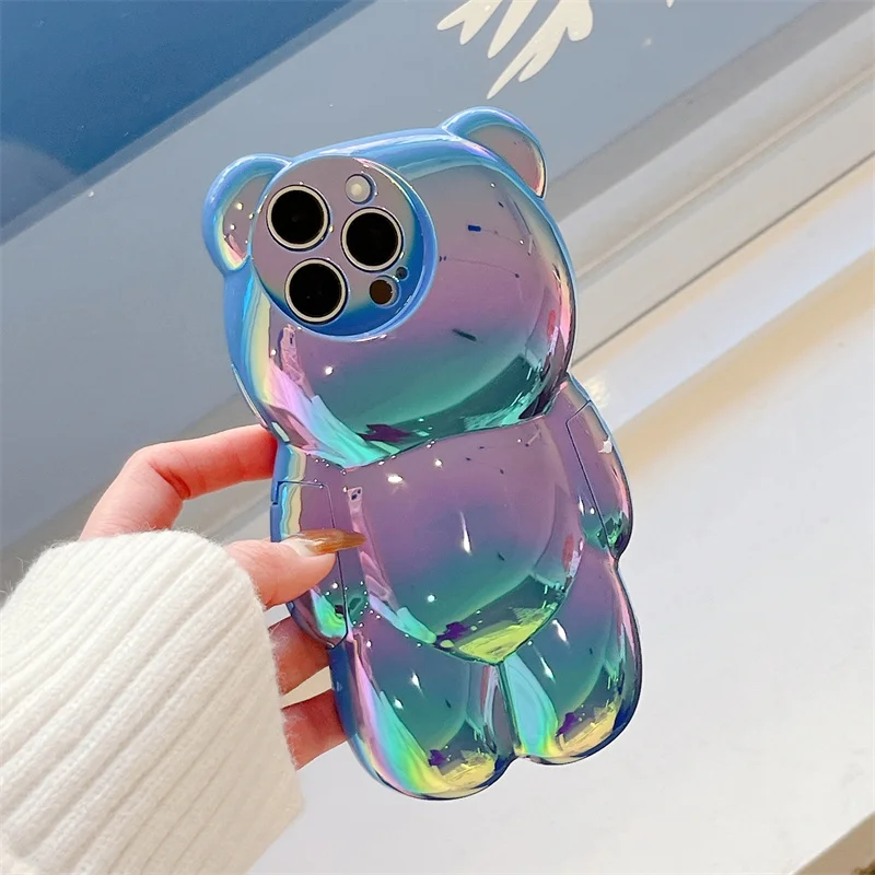 Kawaii Laser Bear Shockproof Phone Case - Cute Cartoon Design Cover