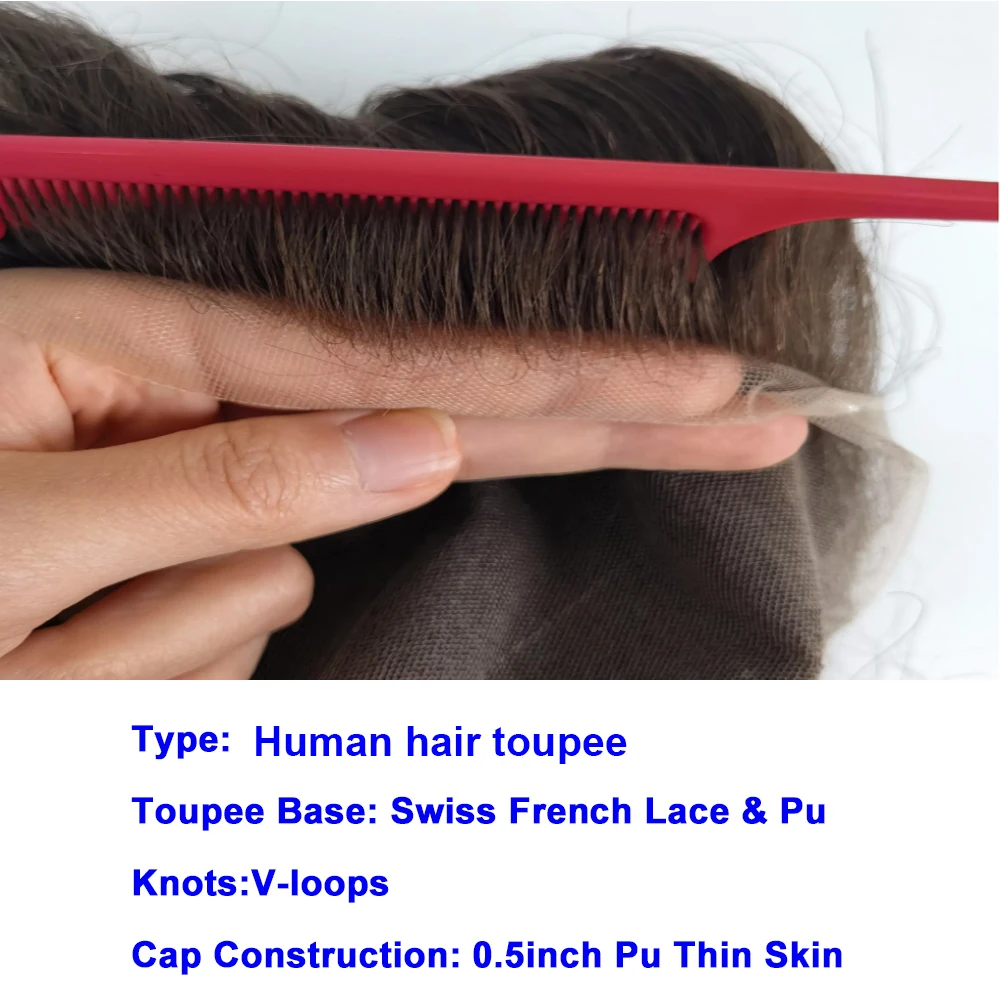 Q6 Toupet all'ingrosso, parrucche fatte a mano, toupet da uomo, parrucche in capelli umani, toupet in pizzo frontale in capelli umani per uomo - immagine 4