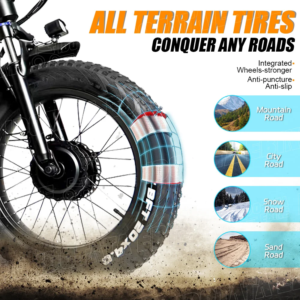 Electric Bike Electric Bicycle RX20MAX Mountain E-bike 2000W Powerful Dual Motor Snow Electric Bicycle 48V 17AH 20inch*4.0 Fat Tyre Foldable
