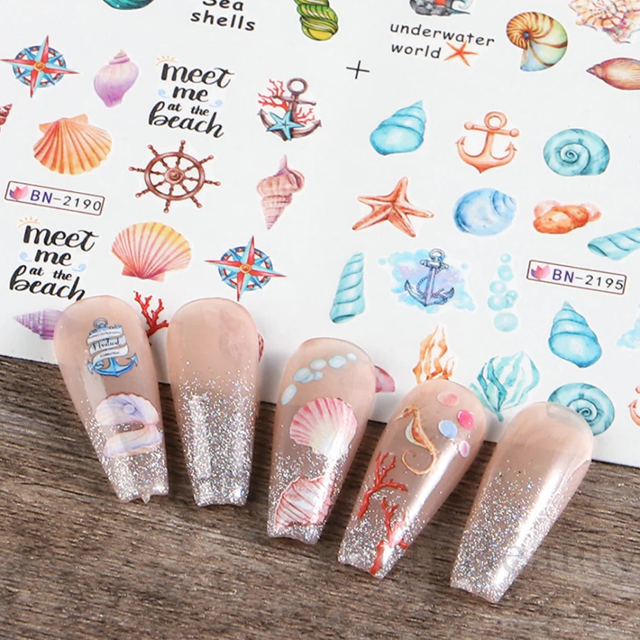 12 designs nail art sea shell stickers decals ocean theme