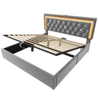 Бархатная двуспальная кровать 160x200 см со светодиодным алмазным изголовьем, зарядкой через USB и Type-C. Каркас кровати с гидравлическим ящиком и откидками, серый. — изображение 6