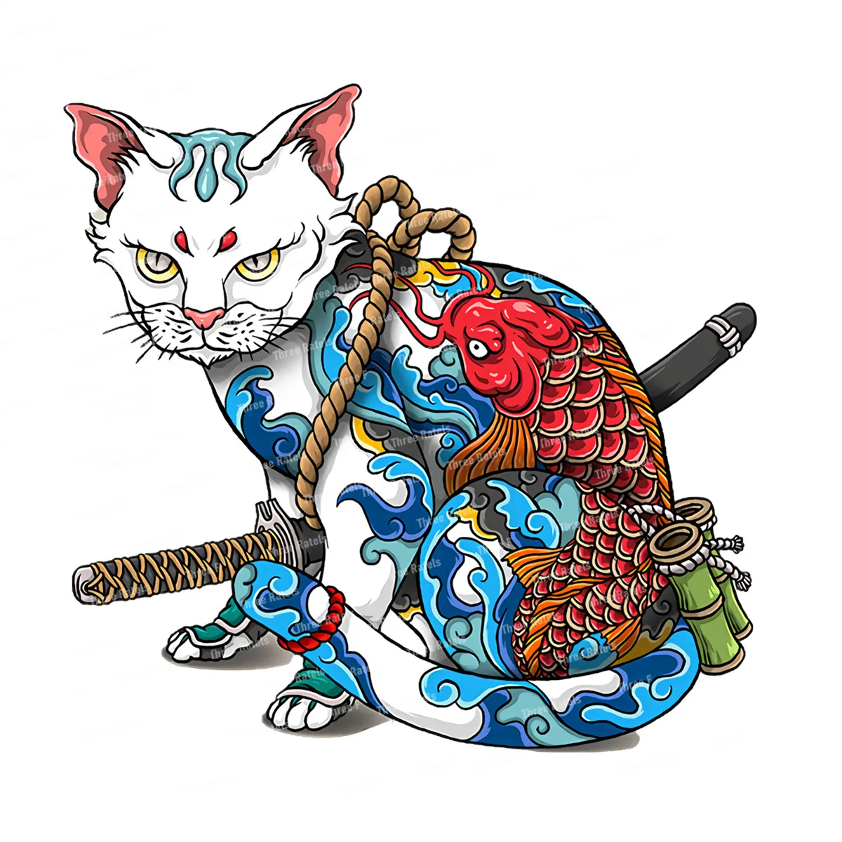 I480 Neko Kitty Japan Samurai Cat Car Stickers Decalcomanie Alla Moda Creative Windows Caravan Wall Home Decor