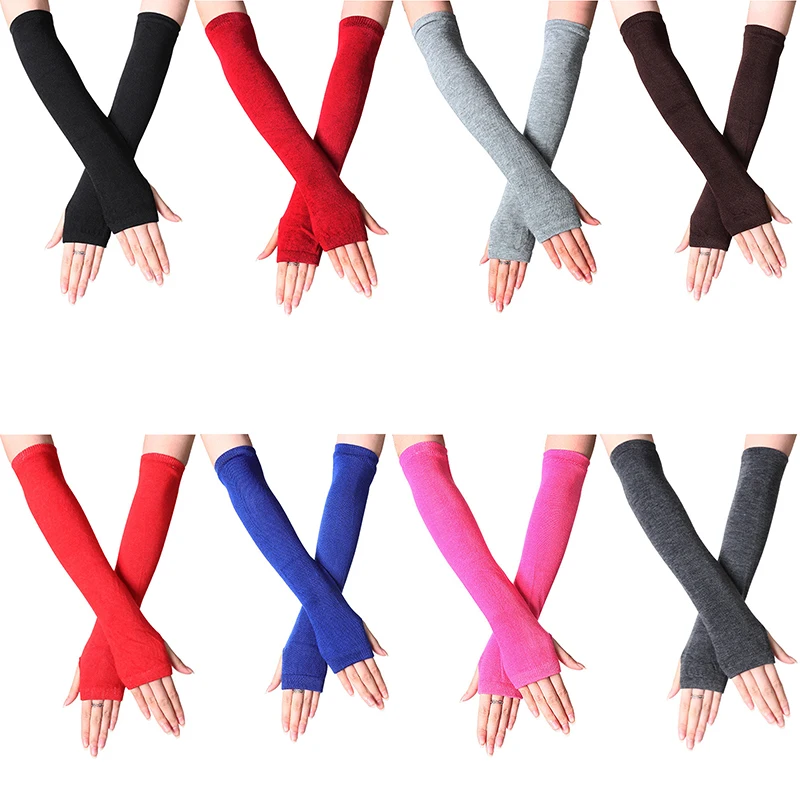 Fingerless Gloves Y2K Fashion Women Girls Striped Elbow Gloves Warmer Knitted Long