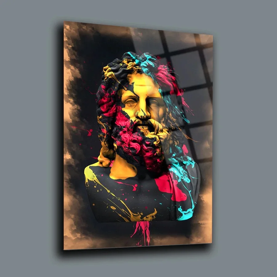 

Poseidon Decor, Glass Wall Art, Frameless Free Floating Tempered Glass Panel, Home Office Living Room Decoration,